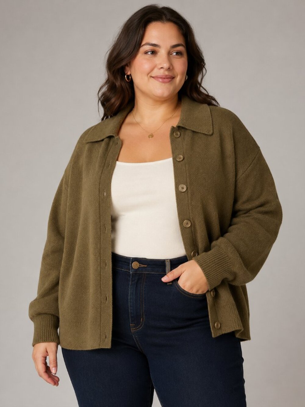 Eloquii Elements Chunky Knit Cardigan Green Button Up Plus Size 22/24